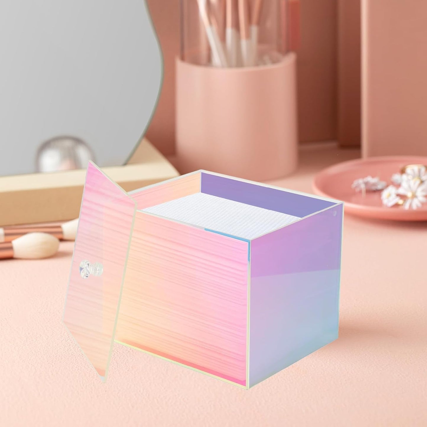 Face Towel Box, Acrylic Facial Disposable Towelettes Holder Container for XL Face Towels and Protects from Dust, Rainbow