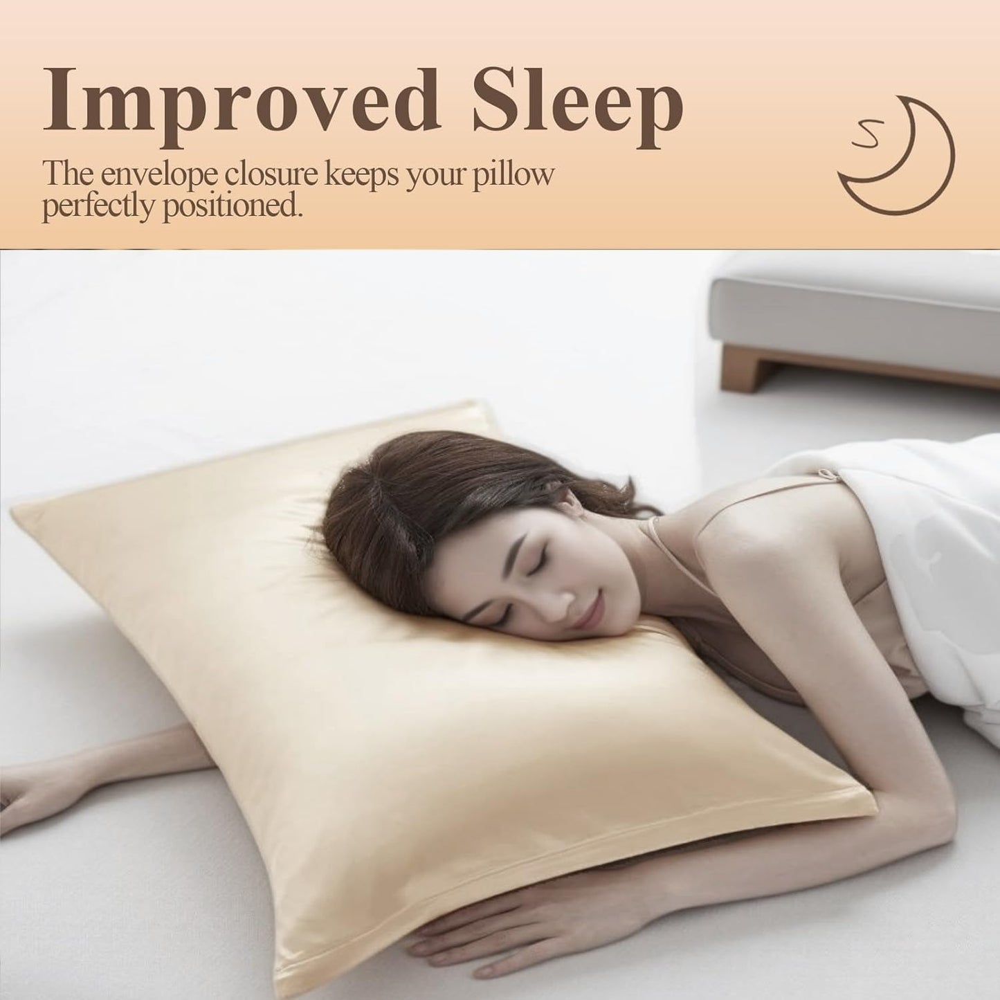 Juwenin Bedding,Super Soft and Luxury Silky Satin Pillowcase with Zipper (Silky Satin Pillow Case for Hair) Set of 2 (Camel, Standard(20''x26''))