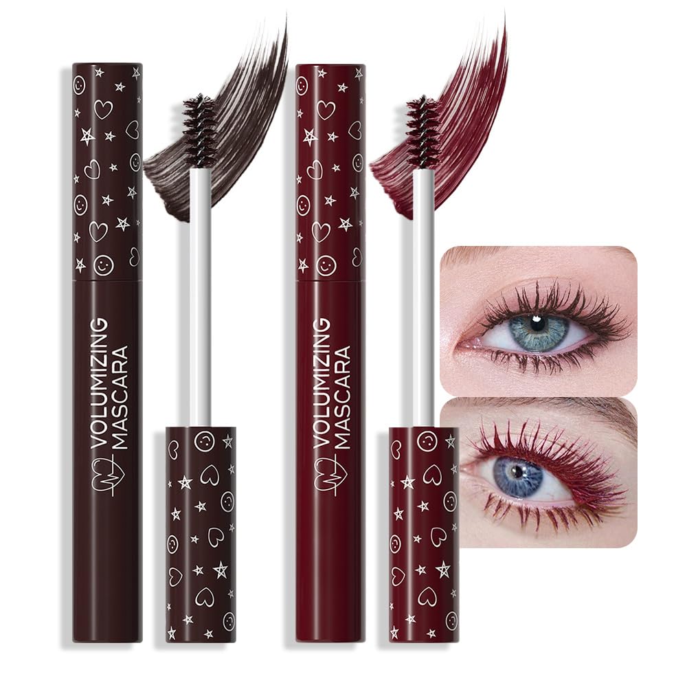 Colored Mascara for Eyelashes Set,Colorful Waterproof for eyelashes Long lasting Charming Voluminous for Women Halloween Eye Makeup (2Pcs 02#Brown&05#Red, F)