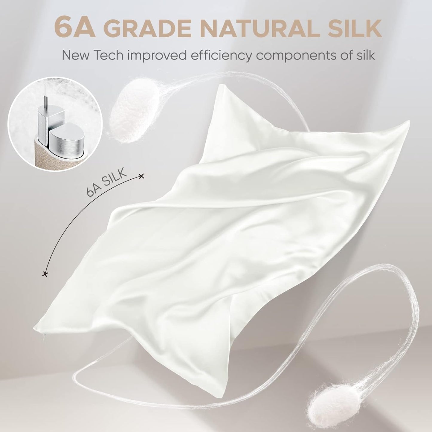 100% Pure Mulberry Silk Pillowcase for Hair and Skin - Allergen Resistant Dual Sides,600 Thread Count Silk Bed Pillow Cases with Hidden Zipper,1pc,King Size,Ivory