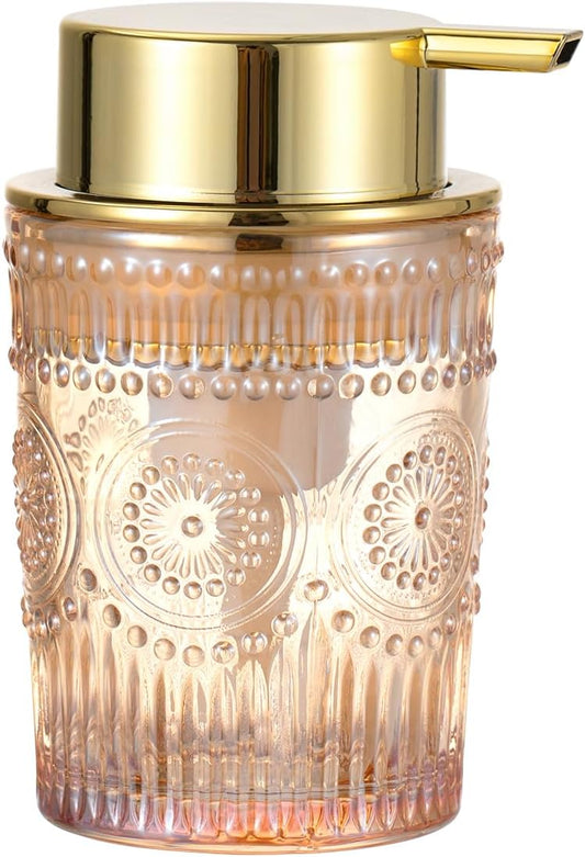 Glass Foam Soap Dispenser - Toothbrush Holder & Refillable Lotion Dispenser (S-Gold-Foaming)