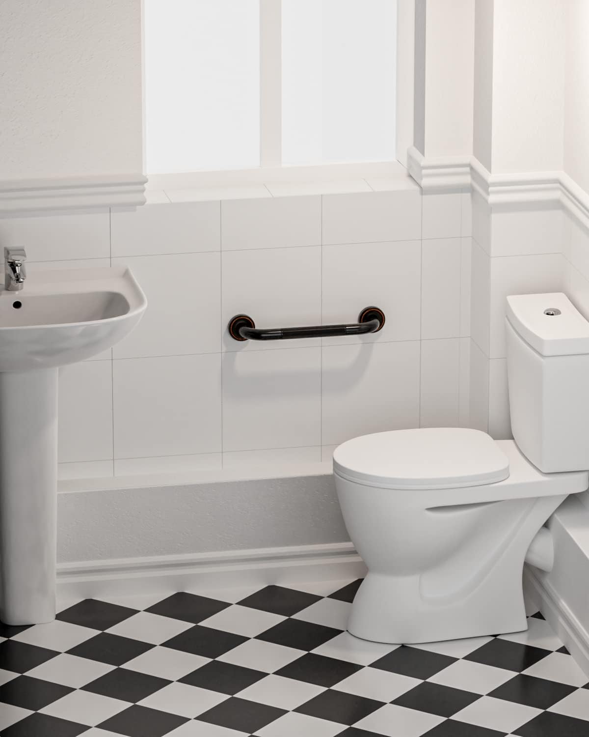 12 Inch Bronze Shower Grab Bar Oil Rubbed Black, Munzong Antique Brass Bathroom Grab Bar w/Anti-Slip Knurled Grip, Bathroom Balance Bar, Safety Handrail Support, Injury Elderly Senior Assist Handle