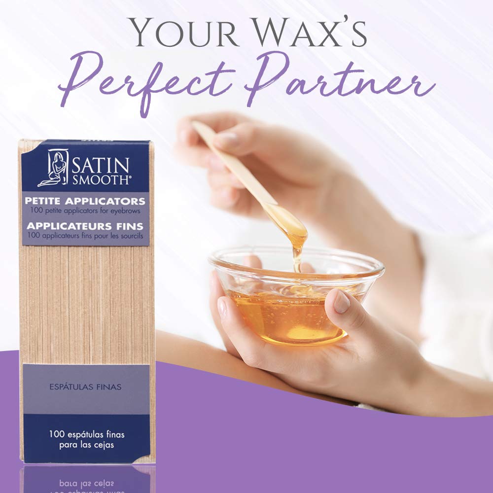Satin Smooth Petite Wax Sticks for Hair Removal, Wax Applicator Sticks, Wooden Waxing Stick Spatulas For Eyebrow & Facial Hair Waxing 100 ct, 2 Pack