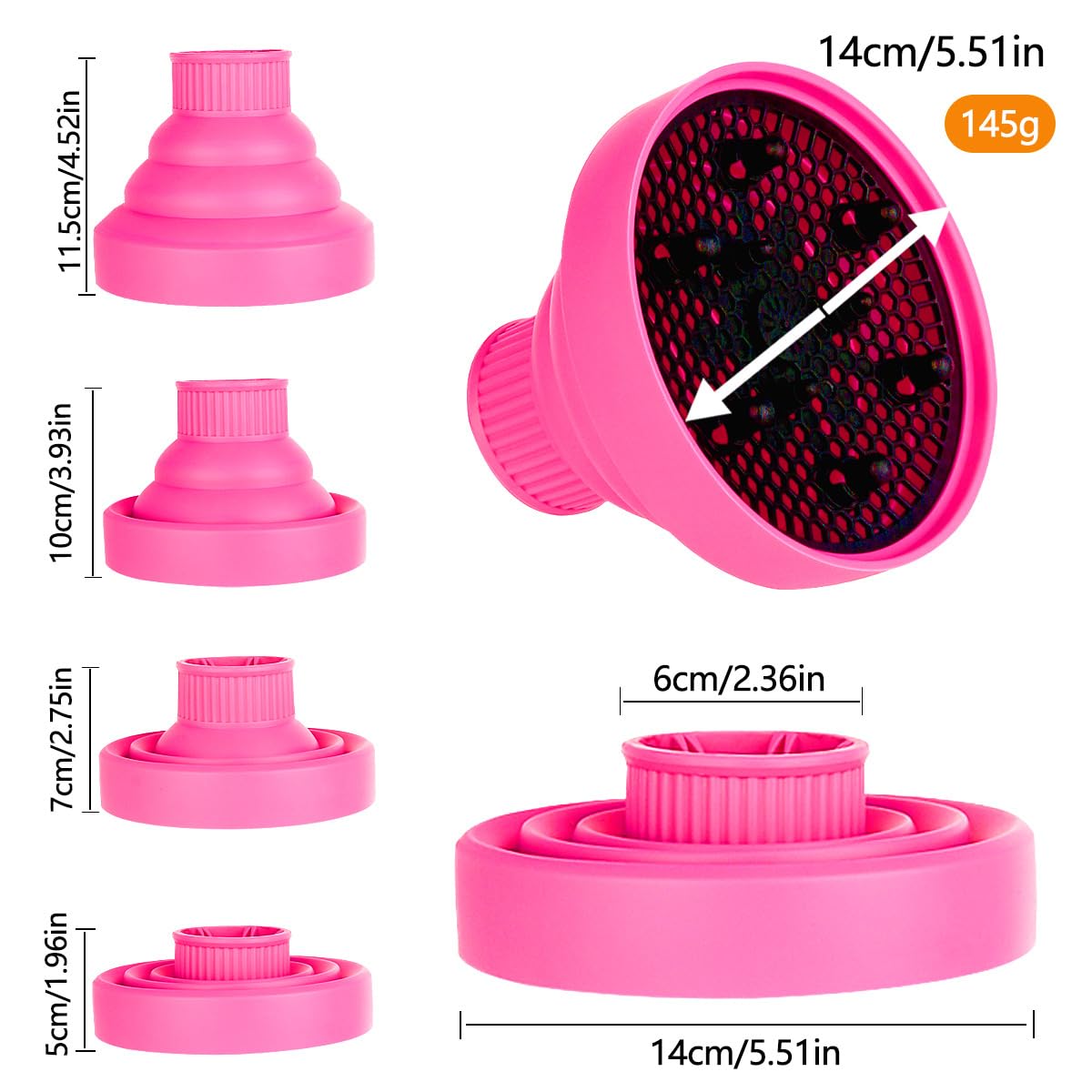 Collapsible Hair Dryer Diffuser Fit 1.57’’-1.96’’(4-5cm) Round Nozzle, Travel Hair Curly Difusor Attachment, Portable Silicone Diffuser for Hair Dryers, Salon Home Hair Blow Dryer Diffuser (Pink)