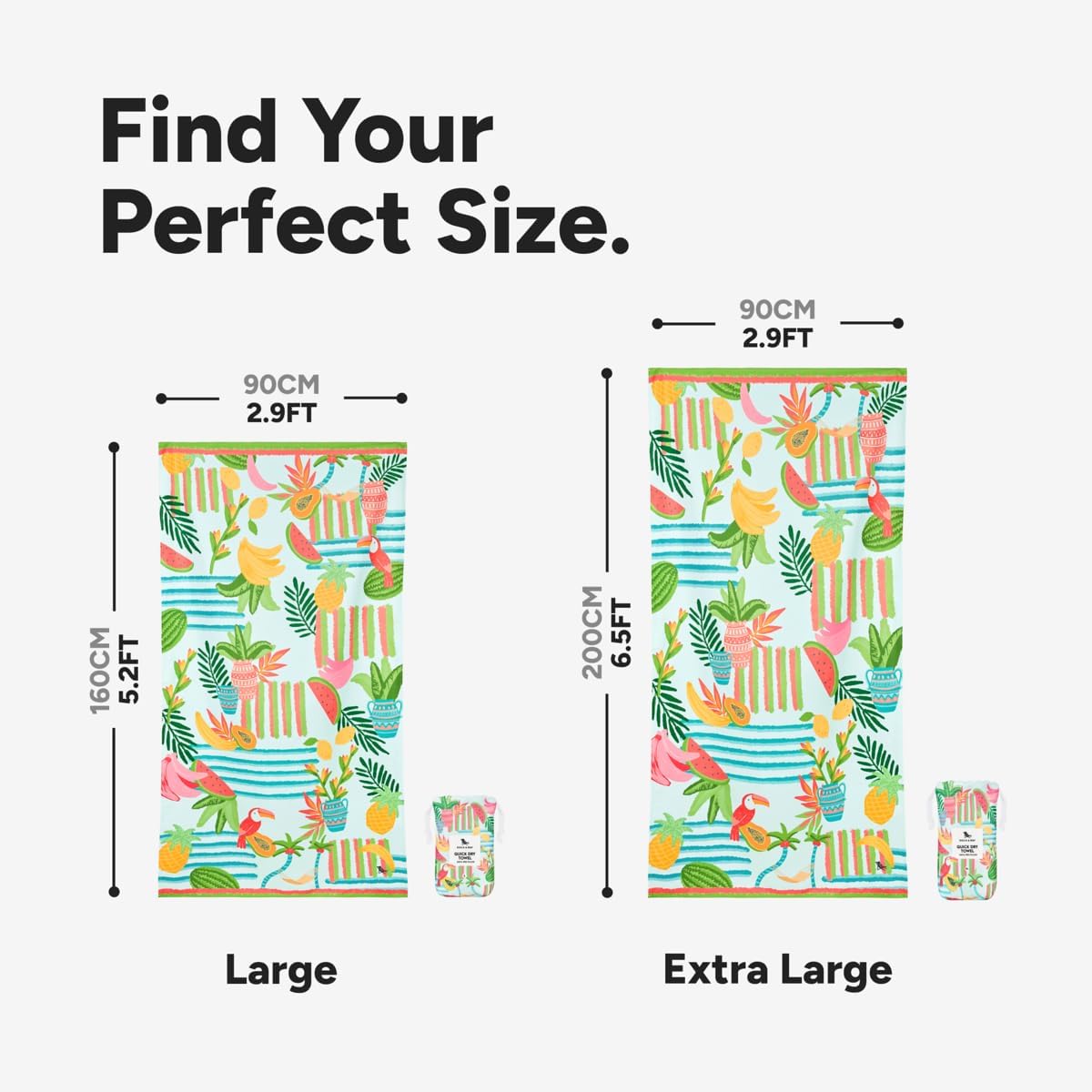Dock & Bay Beach Towel - Quick Dry, Sand Free - Compact, Lightweight - 100% Recycled - Includes Bag - Tropicana Treat - Extra Large (200x90cm, 78x35)