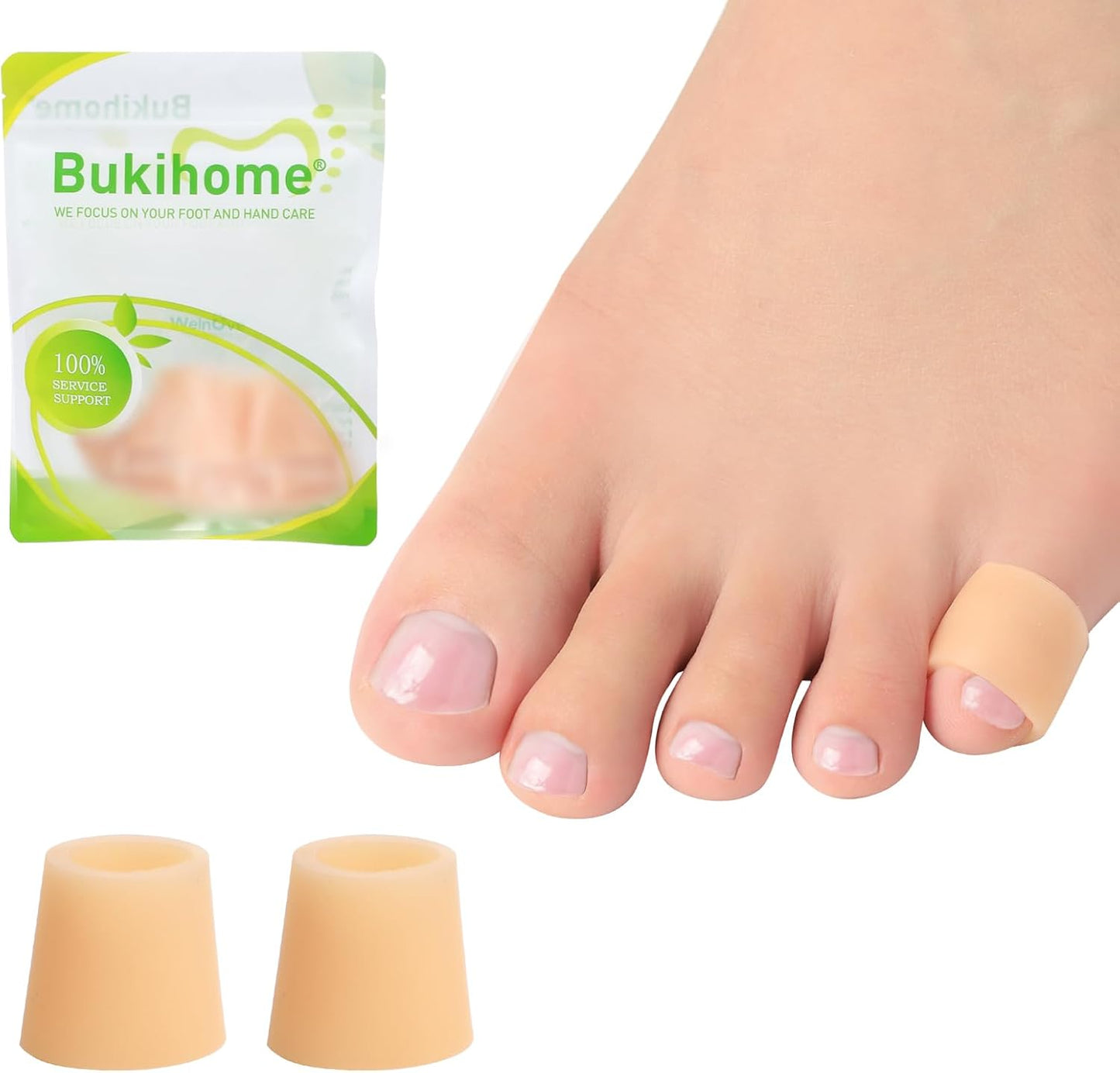 Bukihome Silicone Toe Protectors – 14 Pack Silicone Toe Sleeve for Hammer Toes, Corns, Calluses, Blisters – Soft Gel Protector Toe Cushions for Pain Relief (Beige, Pinky)