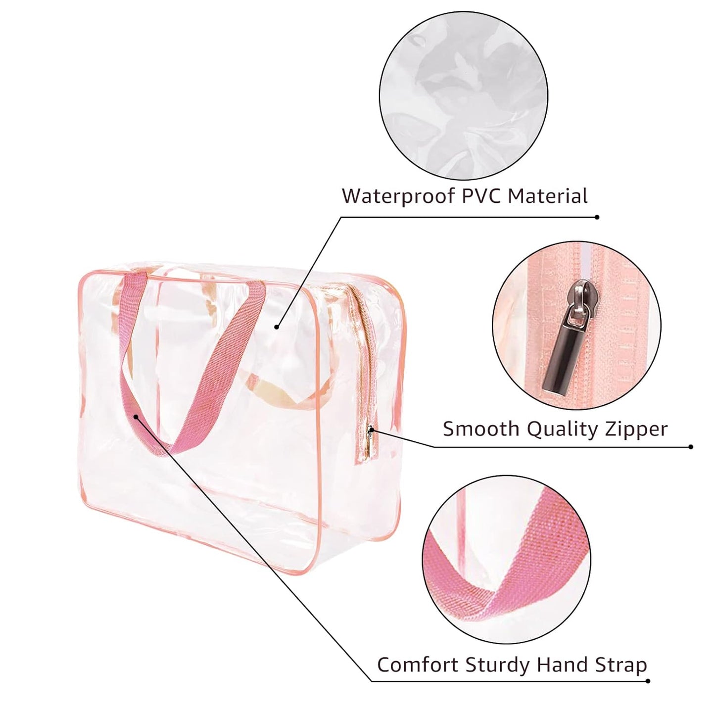 2Pcs Crystal Clear PVC Travel Toiletry Bag Kit for Women Men, Waterproof Vinyl Packing Organizer Storage Bags with Zipper Handle Straps, Cosmetic Pouch Carry on Airport Airline Compliant Bag Handbag