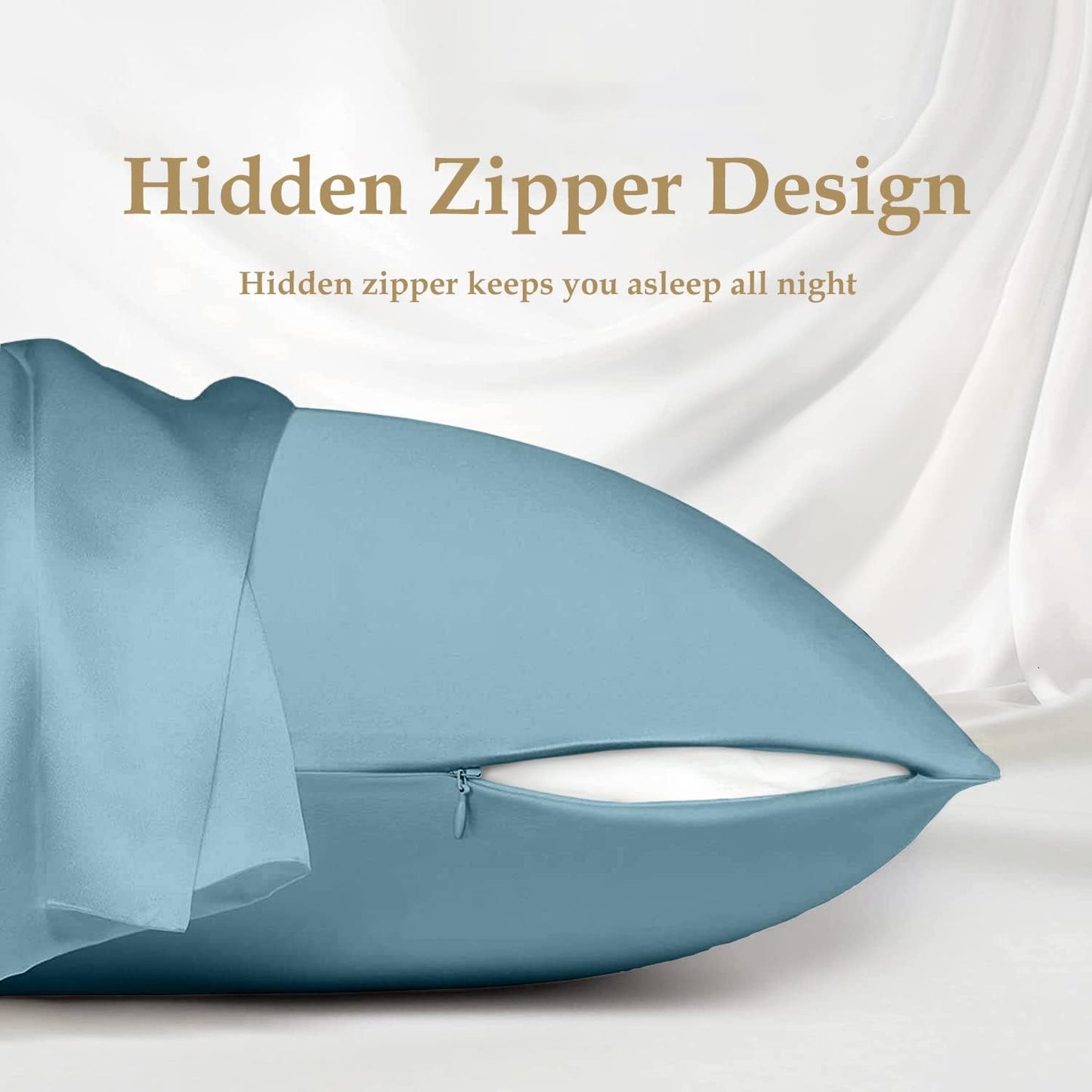 INSSL Silk Pillowcase for Women, Mulberry Silk Pillowcase for Hair and Skin and Stay Comfortable and Breathable During Sleep(Blue Gray,Queen)