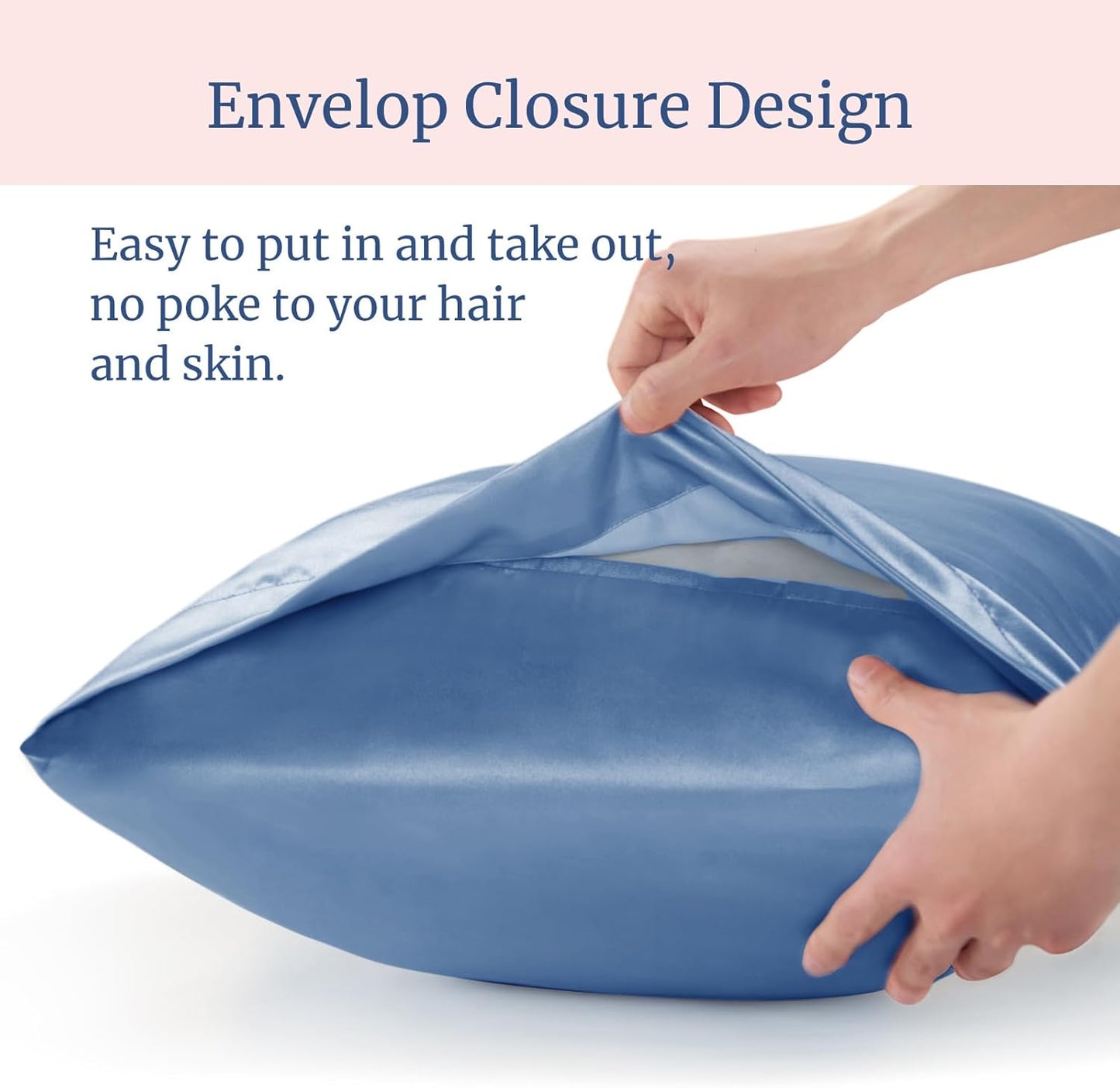 BEDELITE Satin Pillowcase for Hair and Skin, Super Soft Similar to Silk Pillow Cases 4 Pack with Envelope Closure, Cooling Pillowcases for Women Men (20"x26" Standard Size, Airy Blue)