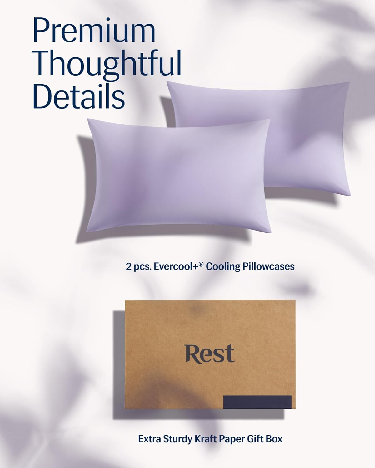 REST® Evercool®+ Cooling Pillowcases Standard - 2 Pillowcases for Sensitive Skin, Silver Infused Fabric for Hygienic Sleep, Silky Smooth for Curly Hair, High Elastic for Snug Fit (19x29 inches)