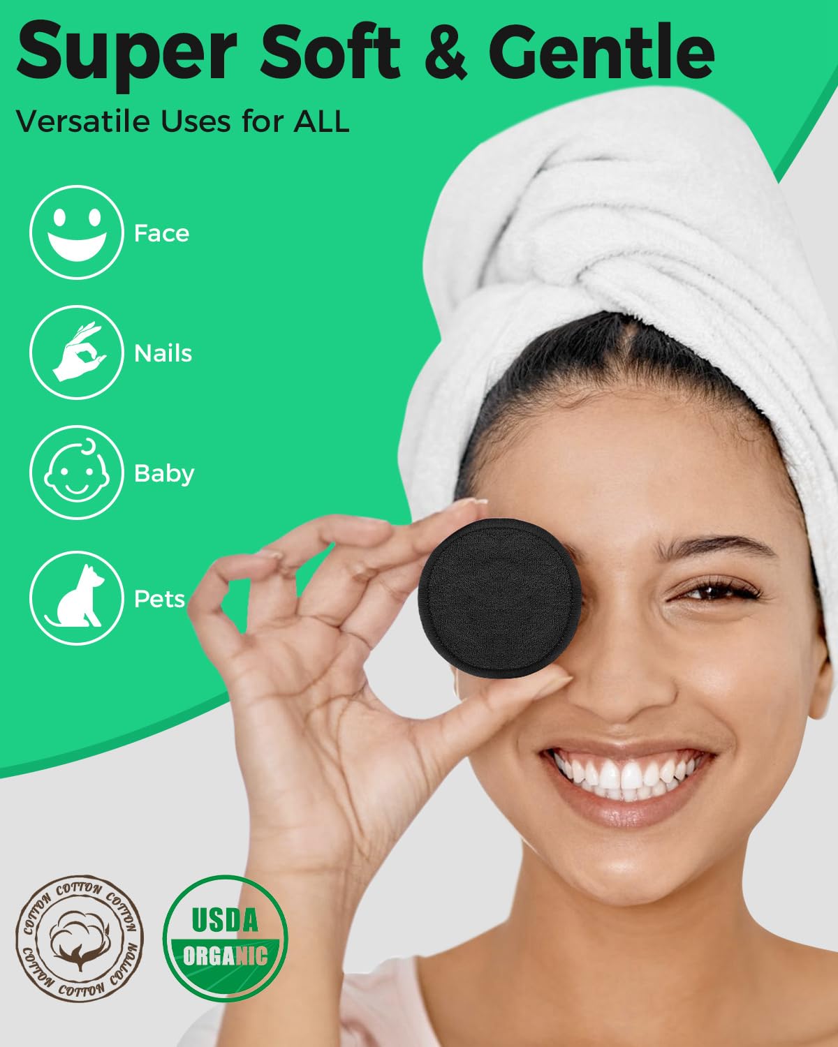 ProCIV Reusable Makeup Remover Pads - 25 Pack Washable Organic Cotton Rounds for All Skin Types & Toner with Laundry Bag, Eco Friendly Zero Waste Reusable Cotton Pads Travel Gadgets (Black)