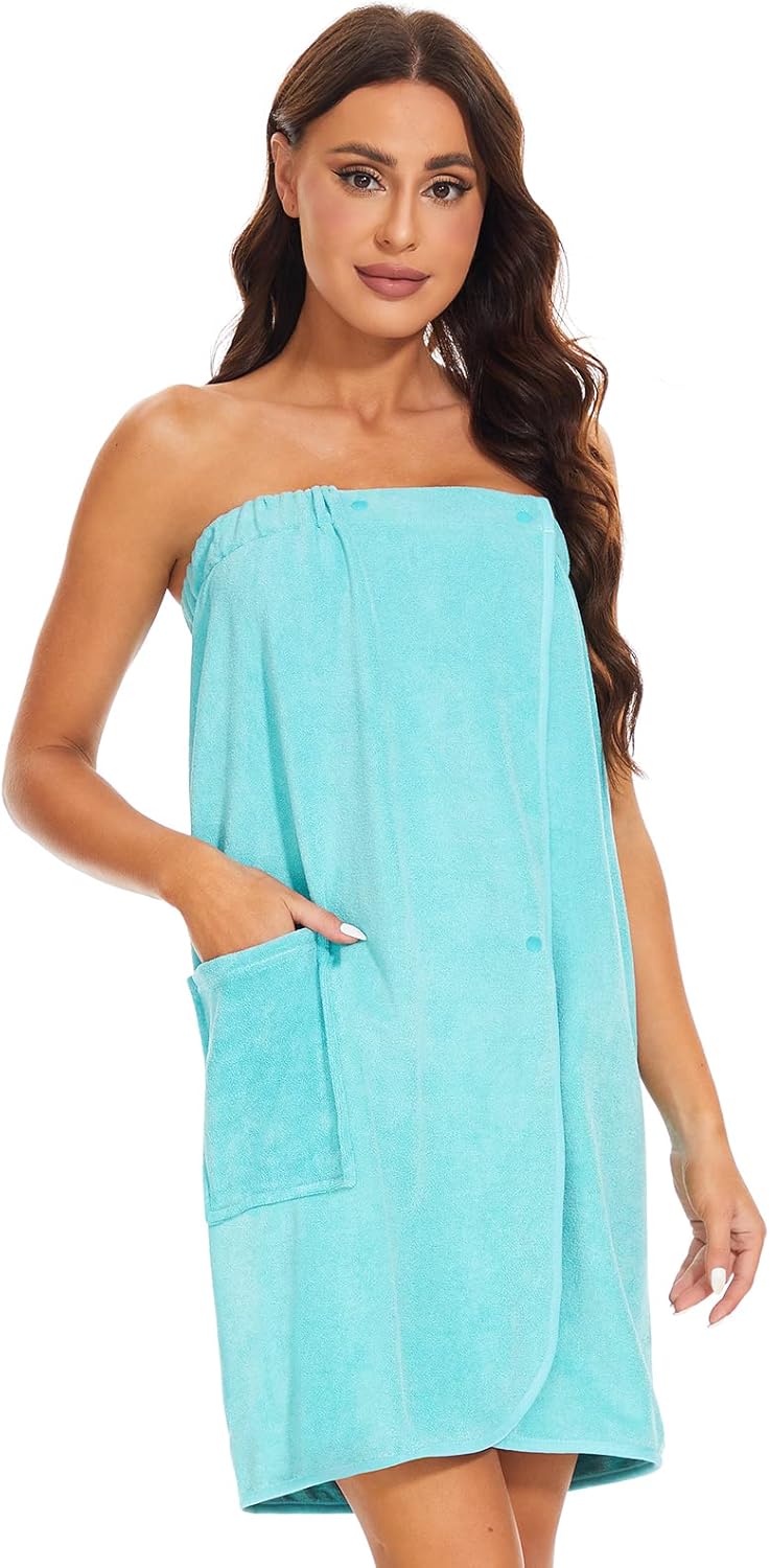 Kniffi Shower Wrap Robe for Women Bath Body Towel Wrap Spa Soft bathrobe with Adjustable Snap Closure