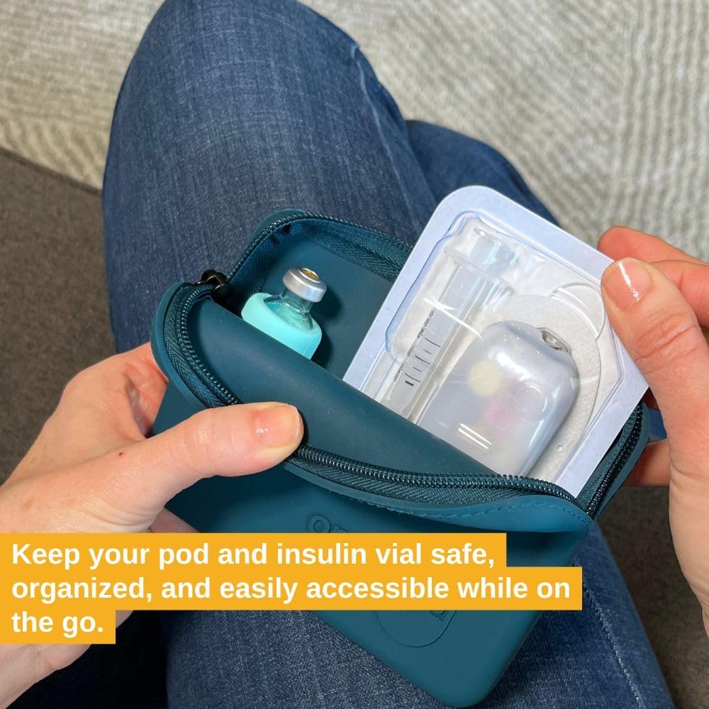 Omnipod Protective Travel Case | Silicone Storage fits an Insulin Vial and One Pod| Diabetic Care Products | Diabetes Supplies Organizer (Teal Blue)