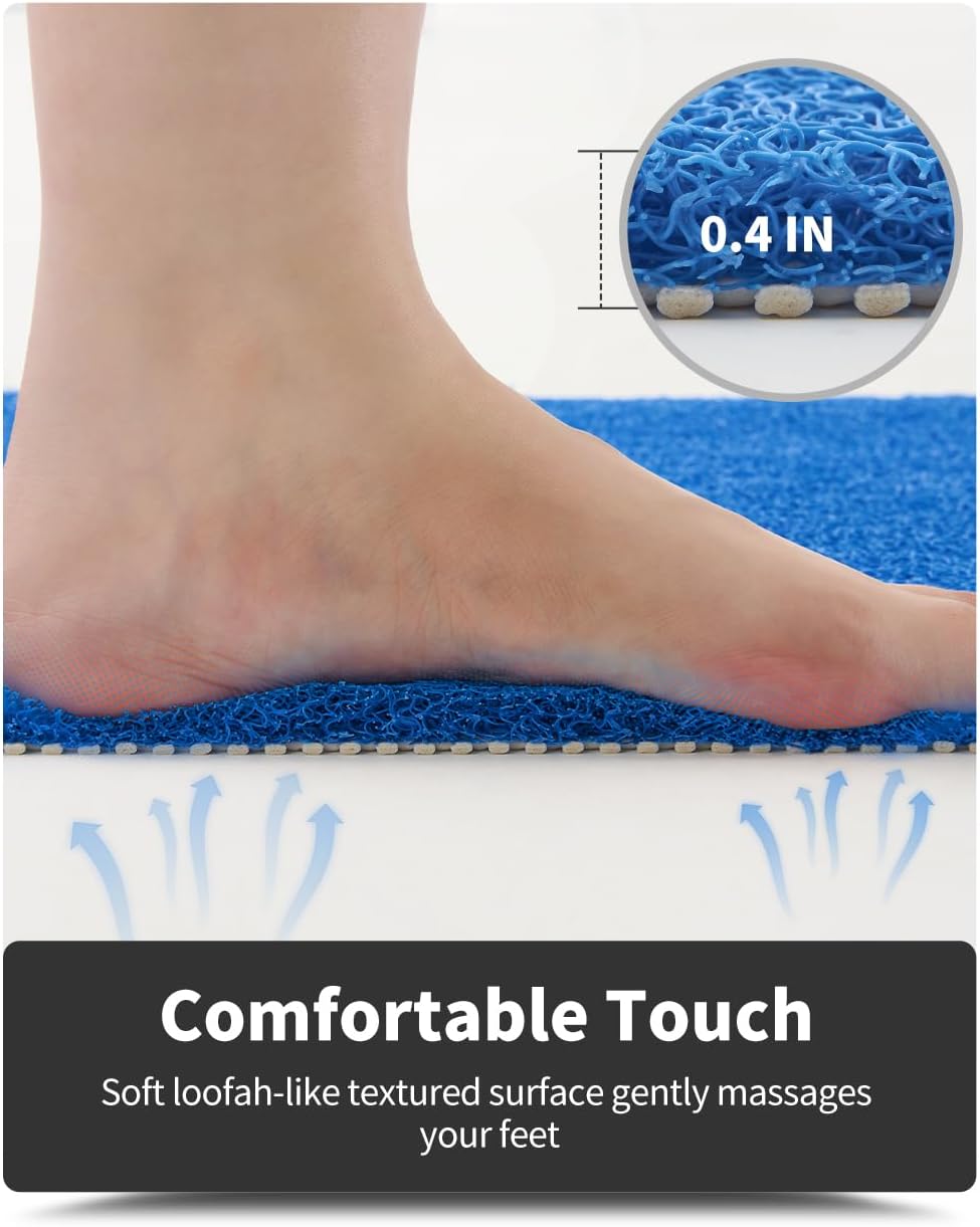 Non-Slip Bathtub Mat, 17x 30 Inch, Shower Mats for Bath Tub, PVC Loofah Bathroom Mats for Wet Areas, Quick Drying