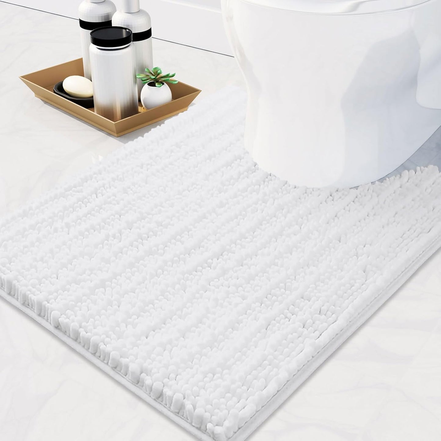 Arotive Luxury Chenille Toilet Rugs U-Shaped, Extra Soft Thick Absorbent Bathroom Mat, Non-Slip Shaggy Plush Contour Rugs, Machine Wash Dry Bath Mat for Toilet Base, 24x24, White
