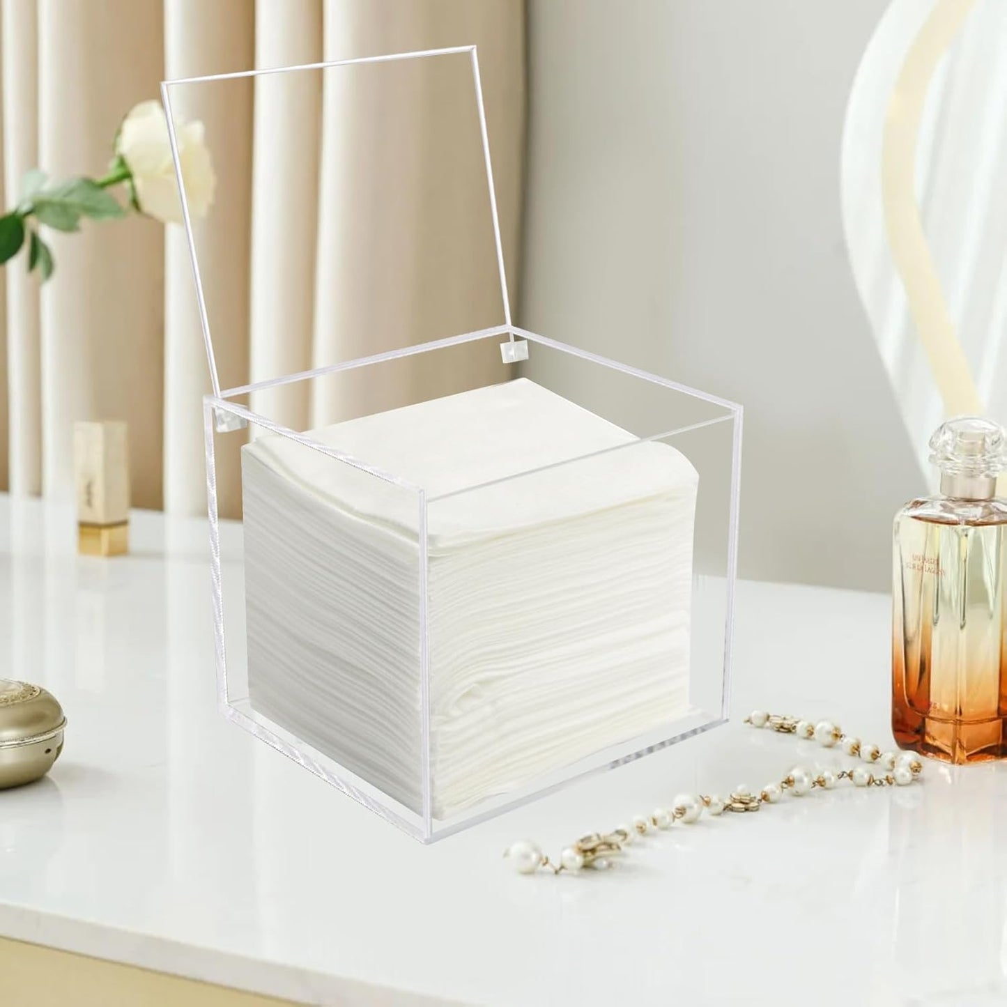 Disposable Face Towel Storage Box Compatible with Facial Towel XL, Acrylic Disposable Face Towelette Holder Container, Clear