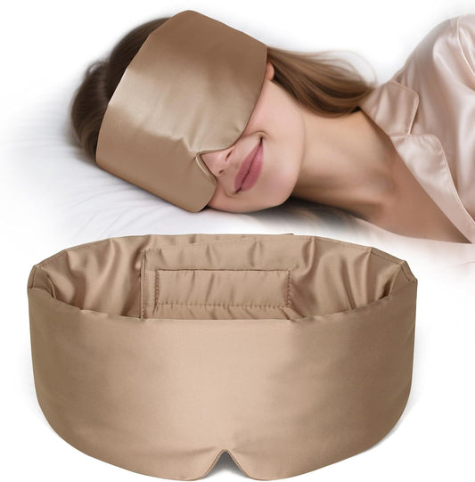 Zenssia Satin Sleep Mask for Women and Men, Lightweight Padded Eye Mask with Adjustable Strap, Comfort Blackout for Travel and Nap - Taupe