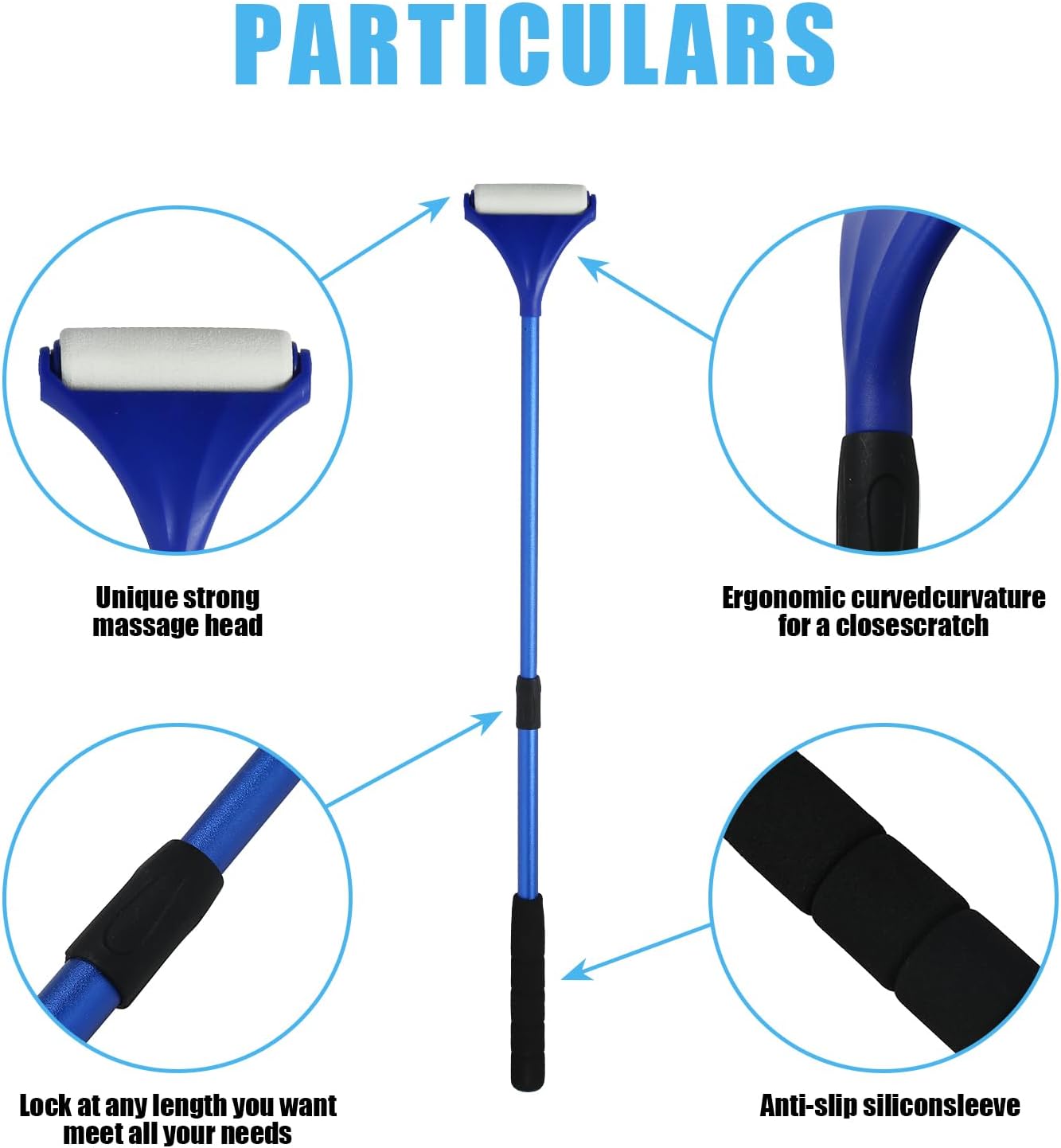 EASACE Lotion Applicator for Back,Portable 21inch Lotion Applicator with Long Handle,Extension Back Applicator Lotion with 3 Replacement Roller for Back self(Blue)