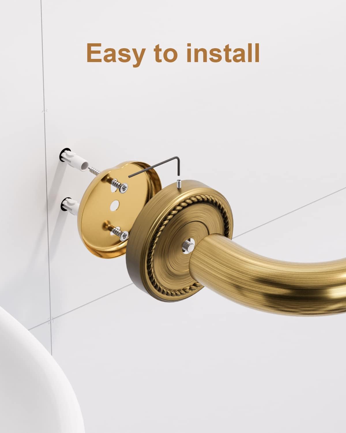 12 Inch Bronze Shower Grab Bar Gold, Munzong Antique Brass Bathroom Grab Bar w/Anti-Slip Knurled Grip, Bathroom Balance Bar, Safety Bath Handrail Support, Handicap Injury Elderly Senior Assist Handle