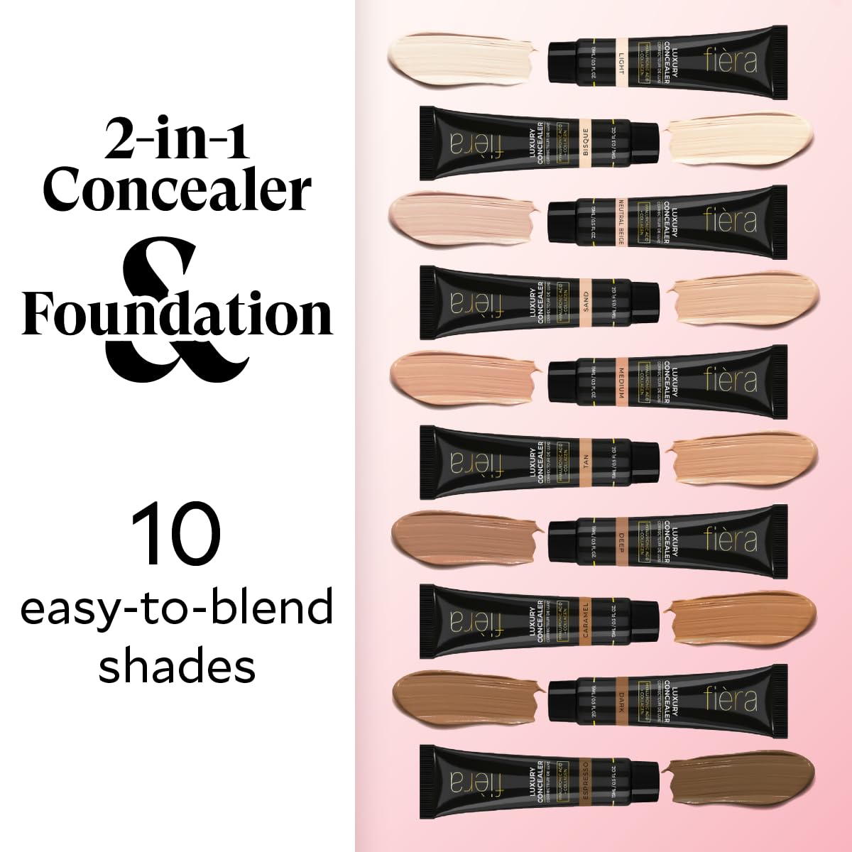 Fièra Luxury Concealer & Foundation with Anti-Aging Ingredients - Full Coverage for Dark Circles, Wrinkles, Fine Lines, and Spots, All-Day Wear For Mature Skin - Espresso, 0.5 FL. OZ. / 15 ML