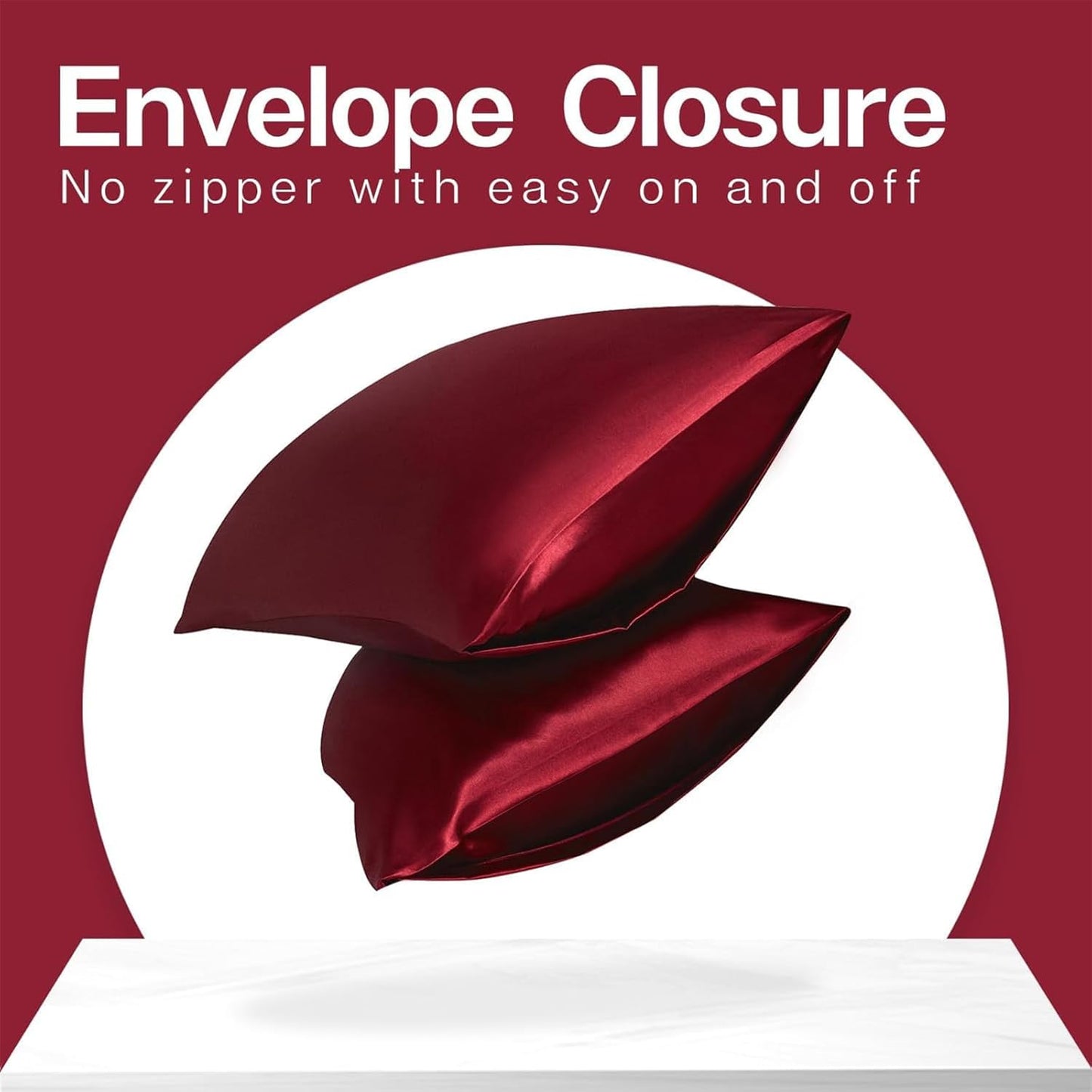 MR&HM Satin Pillowcase for Hair and Skin, Silk Satin Pillowcase 2 Pack, King Size Pillow Cases Set of 2, Silky Pillow Cover with Envelope Closure (20x36, Burgundy)