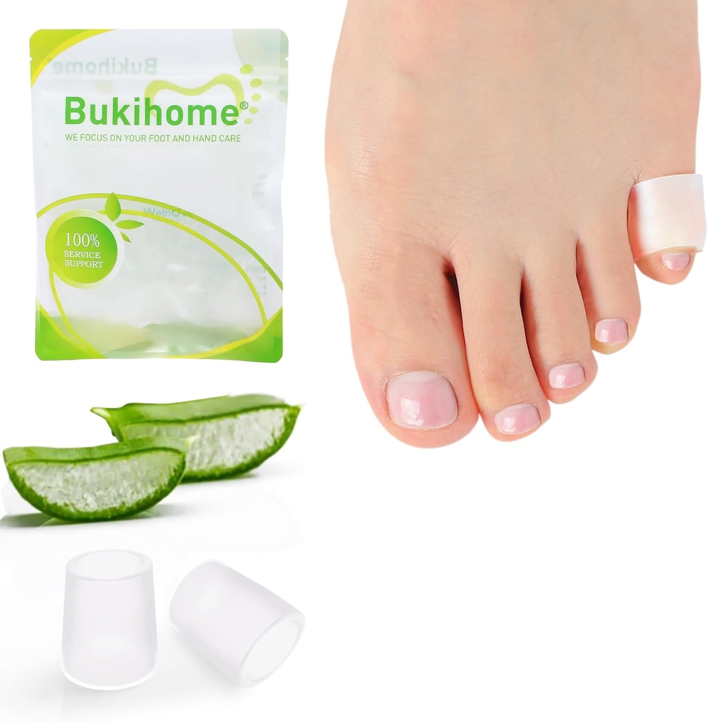 Bukihome Silicone Toe Protectors – 14 Pack Silicone Toe Sleeve for Hammer Toes, Corns, Calluses, Blisters – Soft Gel Protector Toe Cushions for Pain Relief (Clear, Pinky）
