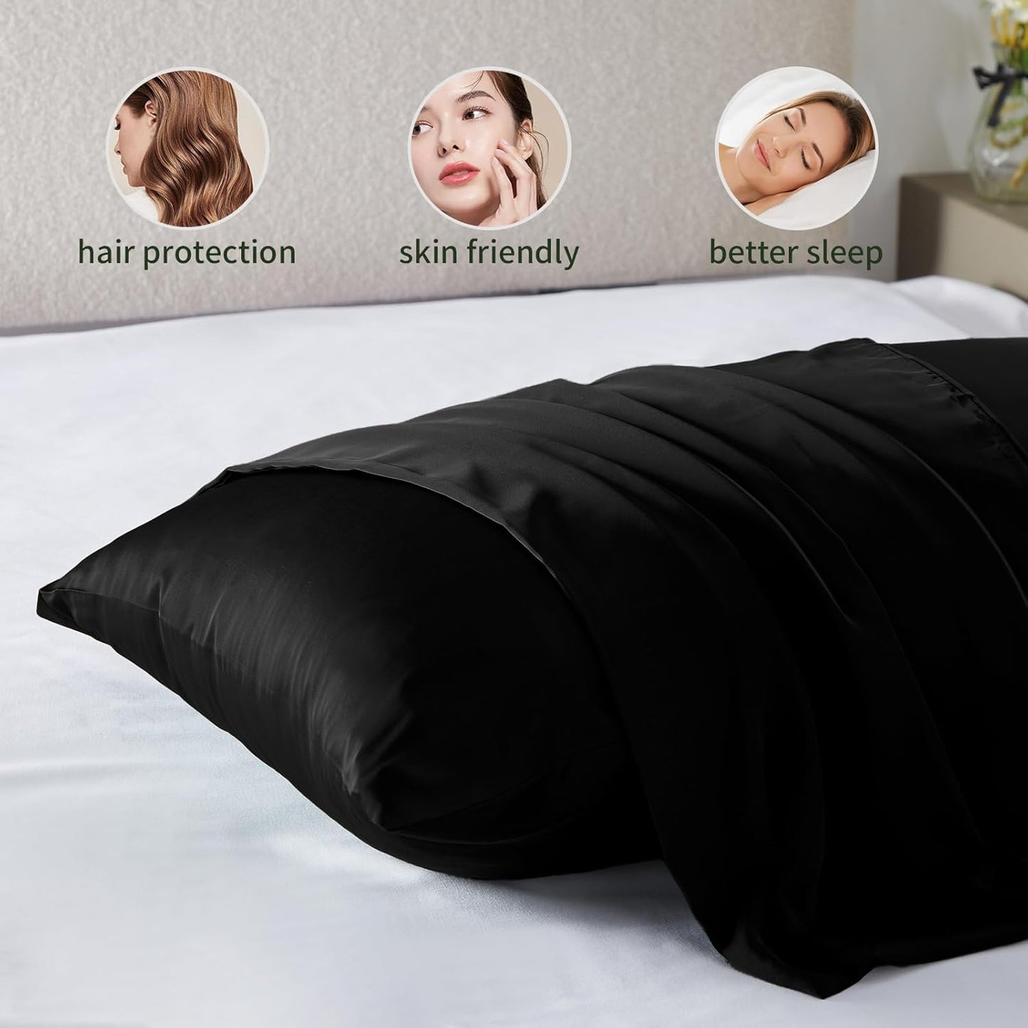 Silk Body Pillow Cover Pillow Pillowcase for Body Pillow Soft Pillow Covers Pillow Case Mulberry Silk Pillowcase for Sleep(Black,20"X 54",1pc)