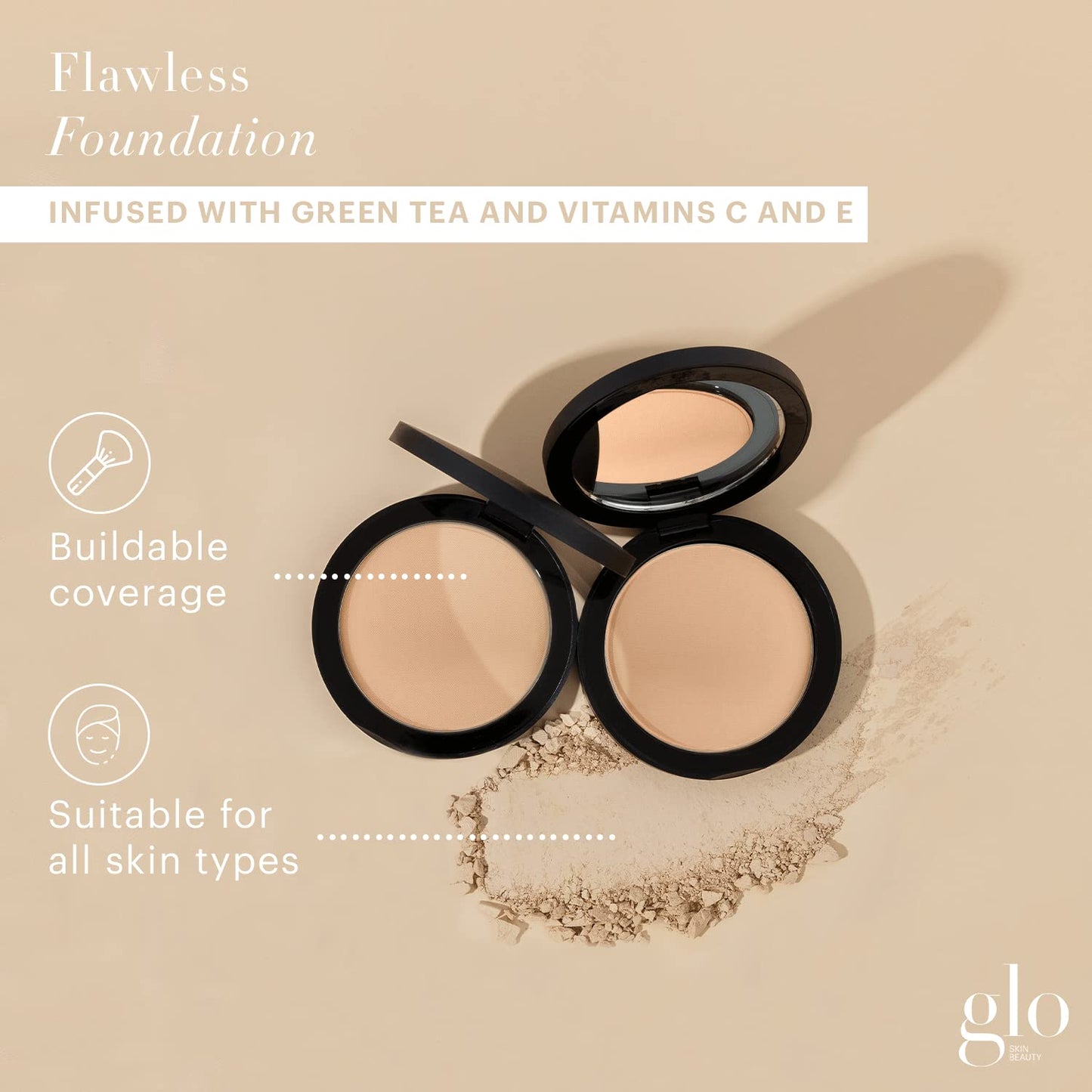 Glo Skin Beauty Pressed Base Powder Foundation Makeup (Honey Medium) - Flawless Coverage for a Radiant Natural, Second-Skin Finish