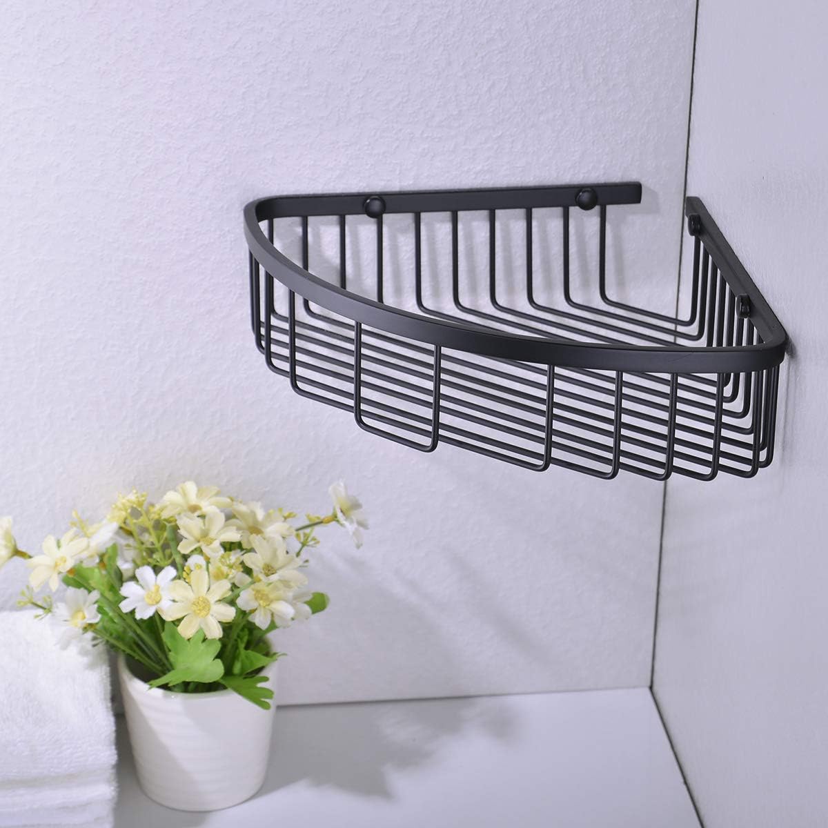 304 Stainless Steel Shower Caddy Corner Basket Shelf Bathroom Organizer Wall Mounted Storage, Matte Black Plated Finish Heavy Duty