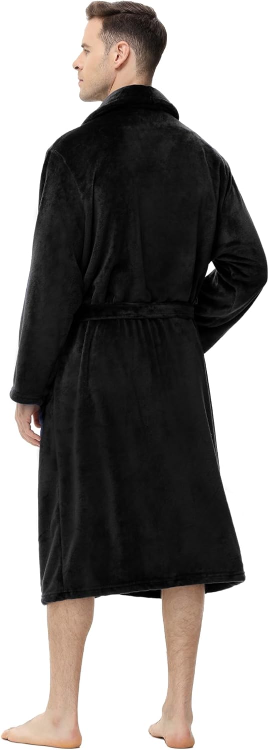 Yurhap Mens Fleece Robe, Soft Plush Robe for Men, Fluffy Bathrobe with Belt & 2 Pockets