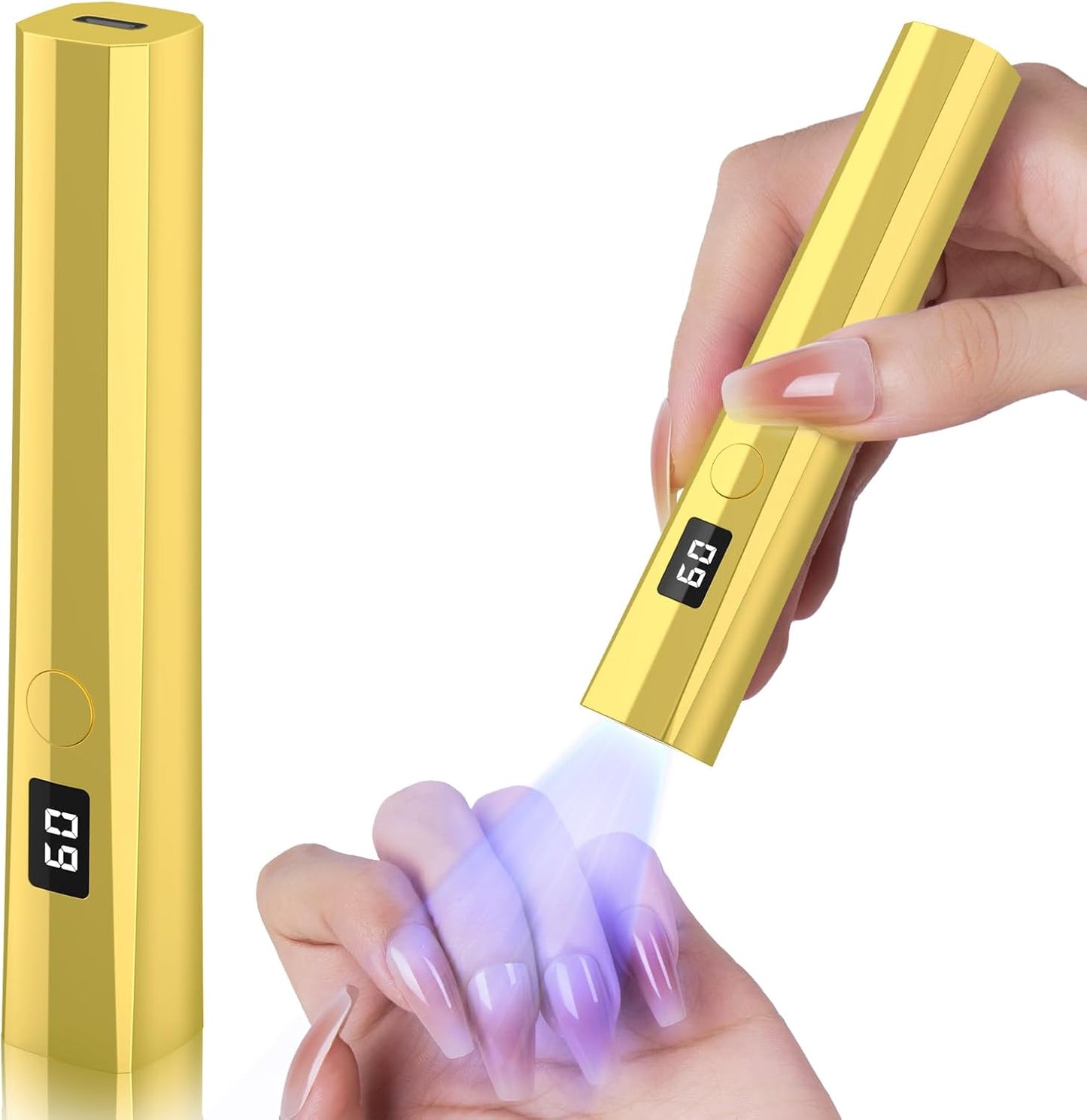 Handheld UV Nail Lamp, 5W Sparkly UV Light for Gel Nails, Portable LED Nail Lamp, Mini Nail Dryer with LCD Screen, USB Nail Light for Fast Curing (Gold)