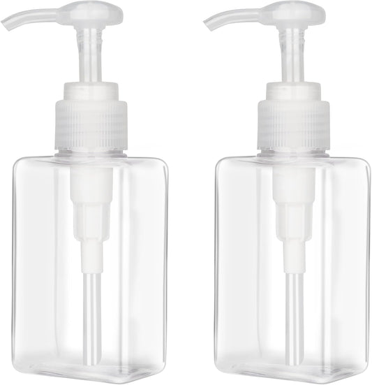 150ml (5.1oz) Pump Bottle Dispenser Jansburg 2 Pack Refillable Flat Square Plastic Lotion Dispenser Leakproof Empty Lotion Pump Bottle for Essential Oil Soap Lotion Shampoo Clear