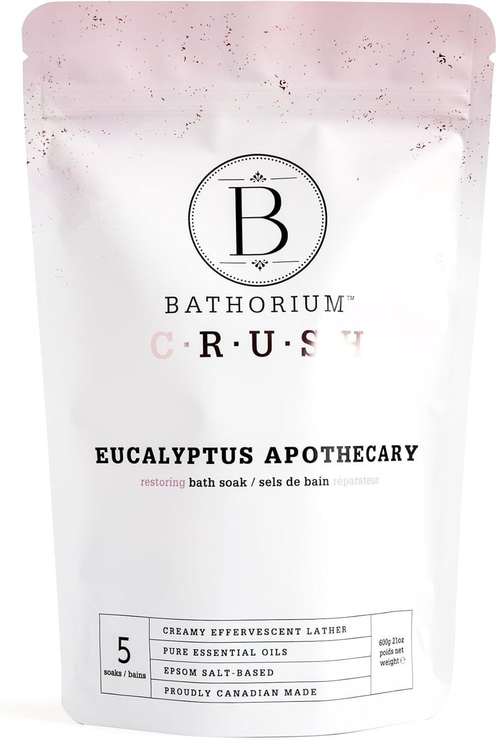 Bathorium Eucalyptus Apothecary Crush, Muscle Recovery Bath Soak, Eucalyptus & Tea Tree Oils, Post-Workout, Sinus Relief, pH-Balanced, 5+ Baths, 21 oz