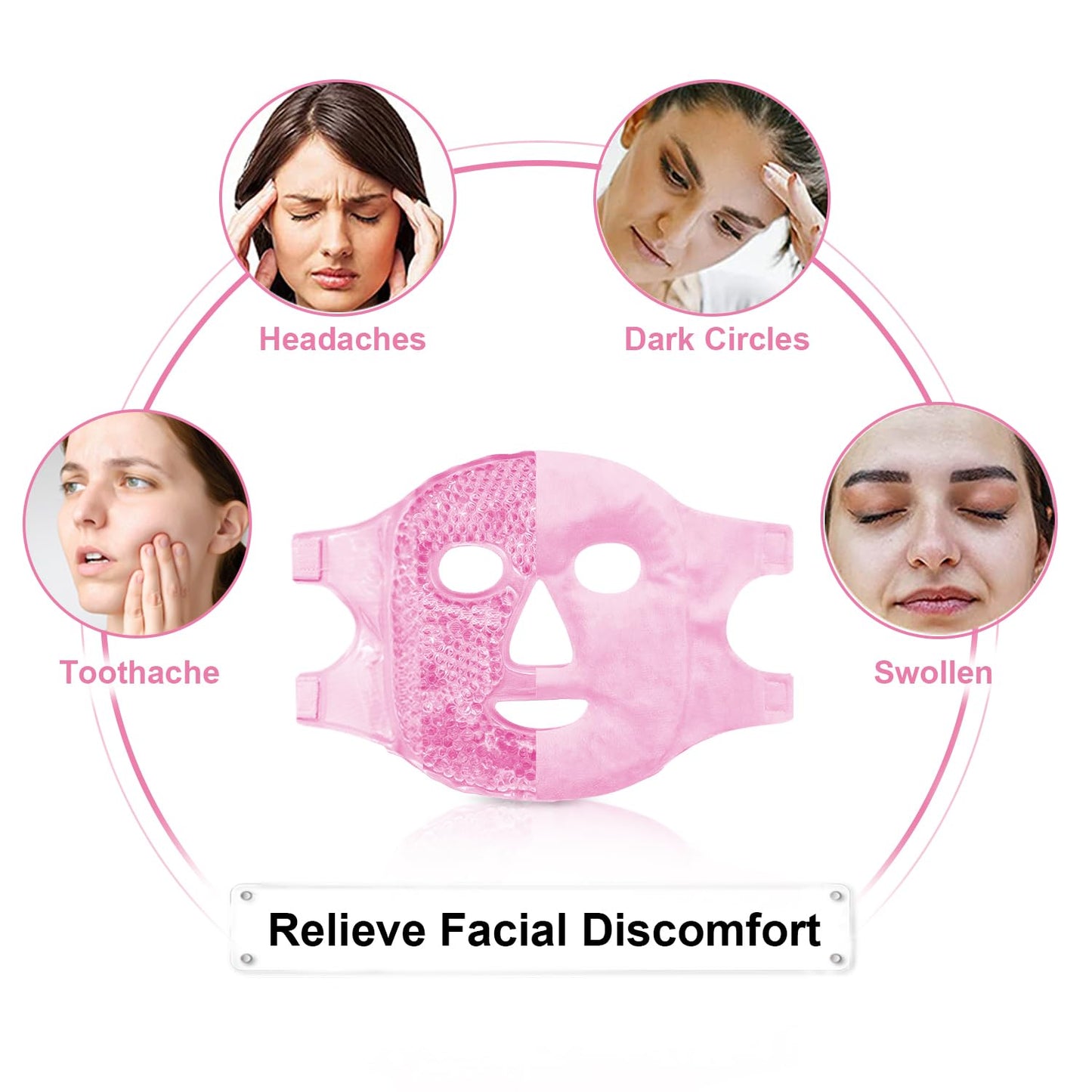 Reusable Ice Face Mask Set - Hot & Cold Therapy for Migraine, Wisdom Tooth Pain, Puffiness Relief with 2 Silicone Covers, Cooling Gel Pad for Swelling