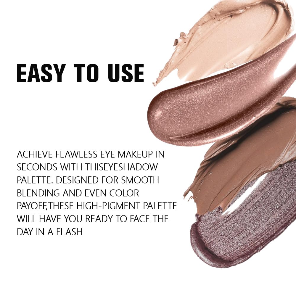 Cream Eyeshadow Quad, Nude Brown Matte Shimmer Eyeshadow Palette Makeup, Neutral Eye Shadow Palette for Older Women Pigmented Waterproof, sombras para ojos, 03