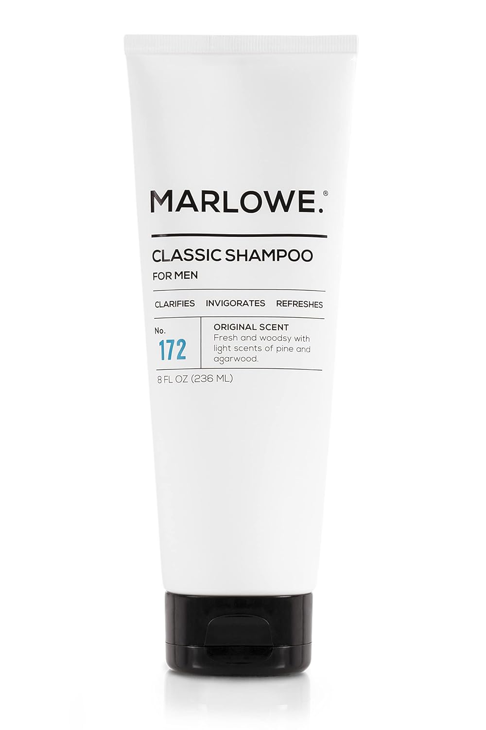 MARLOWE. No.172 Classic Mens Shampoo, Clarifies, Invigorates and Refreshes Hair with Moisturizing Argan Oil & Coconut Oil, All Hair Types, Paraben & Phthalate Free, 8 Fl Oz