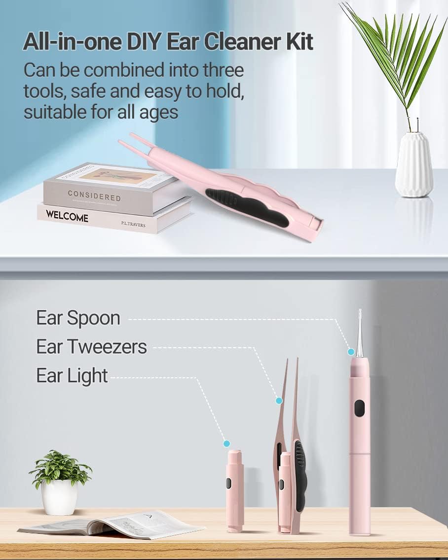 Ear Wax Removal with Light, Earwax Removal Kit Upgraded All in One Rechargeable Ear Cleaning Kit with Light/Ear Pick Digger/Ear Tweezers/Spiral Spring Ear Spoon for Adults Kids and Pets (Pack of 7)