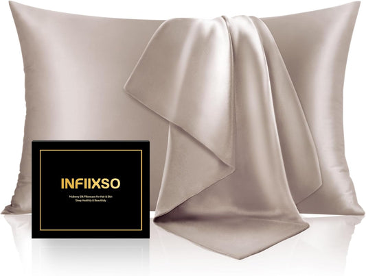 INFIIXSO Mulberry Silk Pillowcase for Hair and Skin, Silk Pillow Cases Queen Size Set of 2 with Hidden Zipper 20x30 Inches, Ultra Smooth and Soft Cooling Pillow Cases for Hot Sleepers(Caramel, 2 Pack)