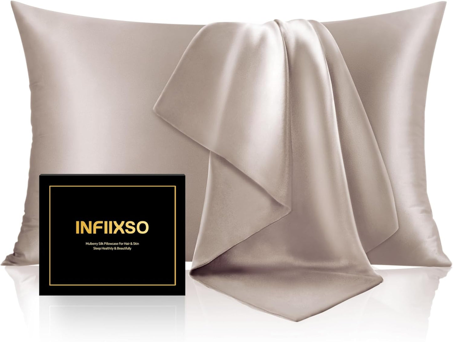 INFIIXSO Mulberry Silk Pillowcase for Hair and Skin, Silk Pillow Cases Standard Size with Hidden Zipper 20x26 Inches, Ultra Smooth and Soft Cooling Pillow Cases for Hot Sleepers(Caramel, 1 Pack)