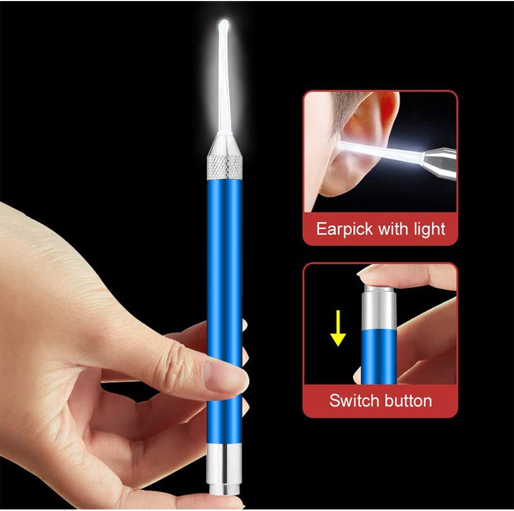 POZILAN Ear Picker Tweezers with LED Light - 8 Pack Ear Wax Removal Tool Cleaner Kit for Kids and Adults, Earwax Spoon Digger & Tweezers for Ear Cleaning Tool Gift Set
