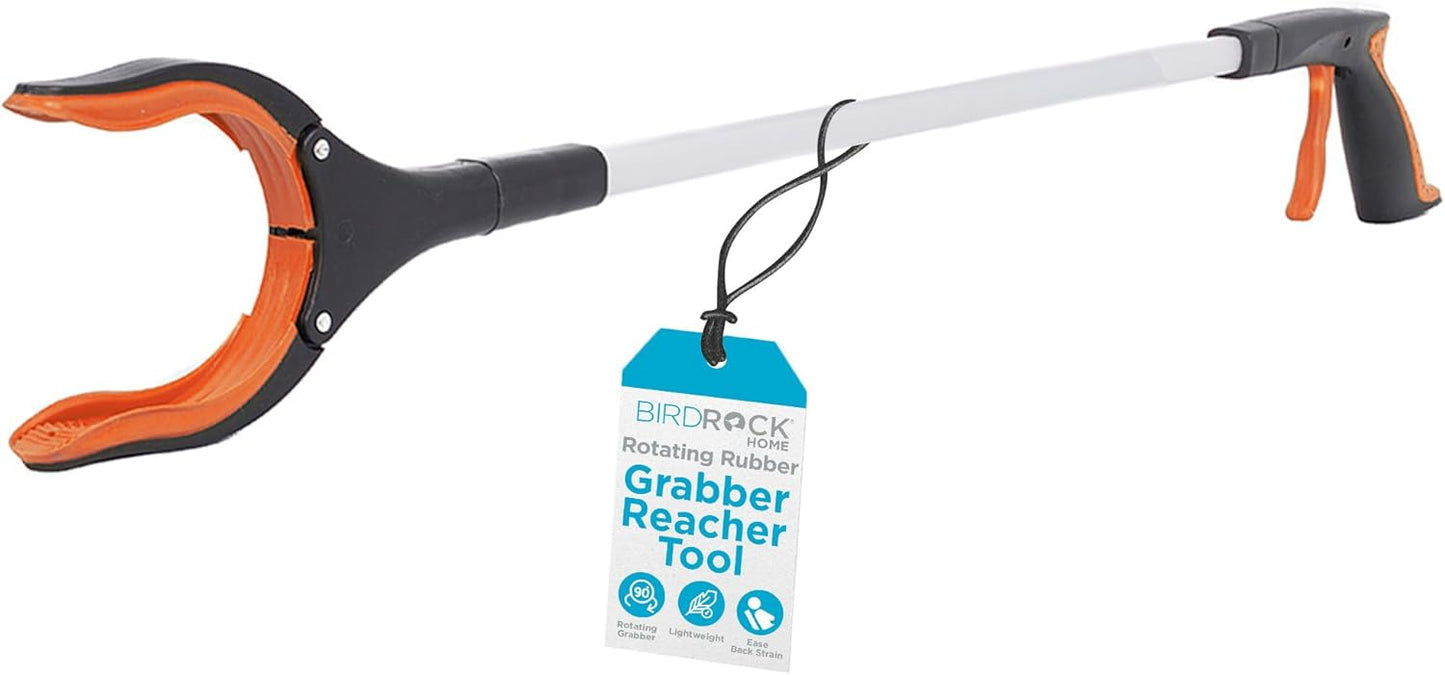 BIRDROCK HOME Reacher Grabber Pick Up Tool | Lightweight Aluminum 32” Extra Long Reaching Aid | Best Articulating Head | Rotating Rubber Grip | Trash Pick Up, Disabled, Garden Nabber Arm Extension