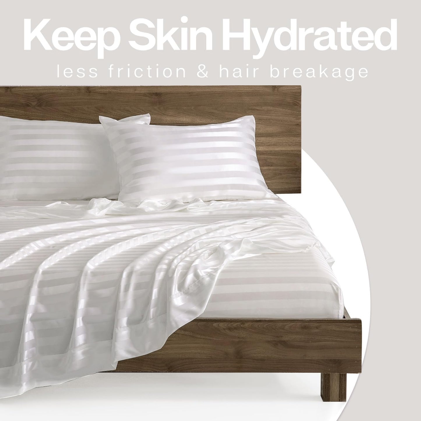 MR&HM Satin Pillowcase for Hair and Skin, Silk Satin Pillowcase 2 Pack, Standard Size Pillow Cases Set of 2, Silky Pillow Cover with Envelope Closure (20x26, Ivory Striped)