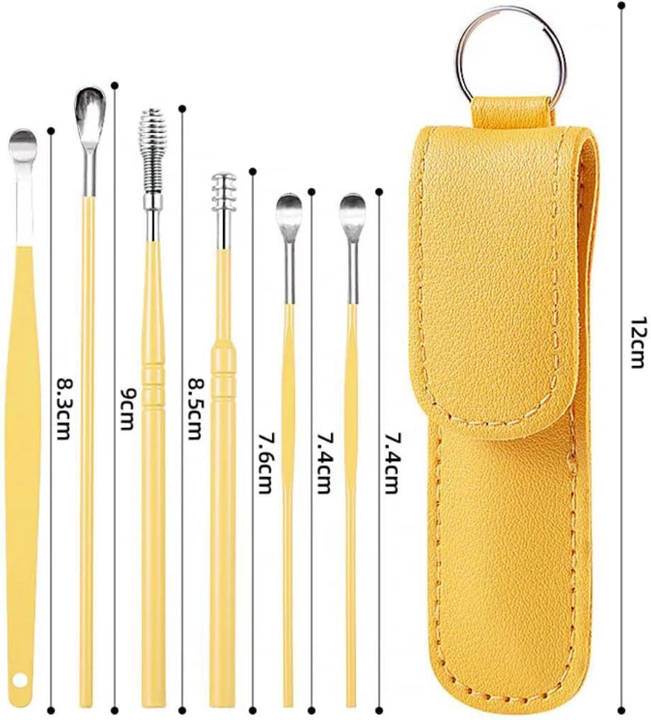 12 Pcs Ear Pick Earwax Removal Kit, Ear Cleaning Tool, Stainless Steel Earwax Removal Tool with Leather Storage Box (Yellow&Purple)