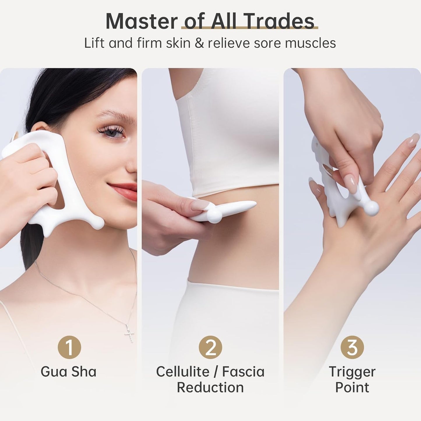 Ceramic Body Gua Sha Tool-6-in-1 Face Guasha Tool for Lymphatic Drainage,Guasha Massage Tool for Stress Relief,Trigger Point Tool for Fascia Massage&Cellulite,Self Care Gua Sha Gift for Women