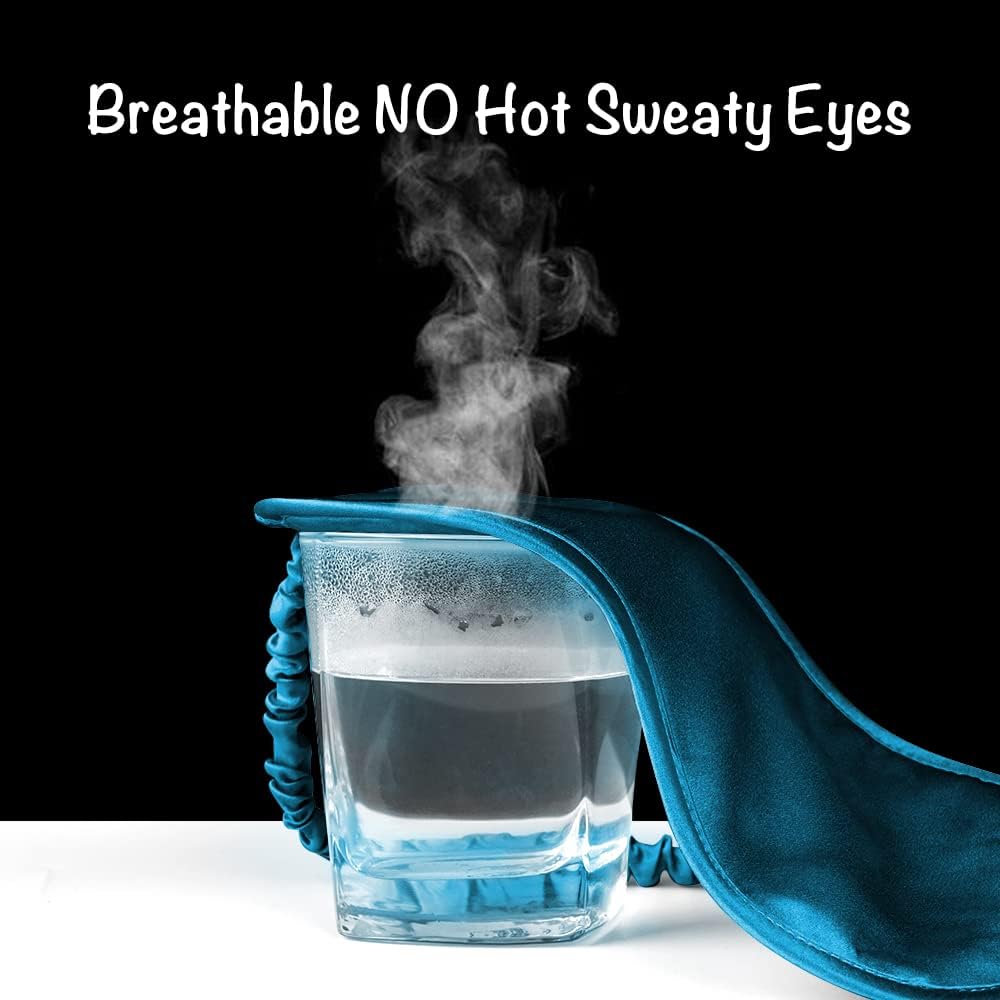 Breathable Silk Sleep Mask Blindfold, Elastic Blackout Eye Cover Headband for Sleeping Nap Travel Time, Peacock Blue, 1 Pack