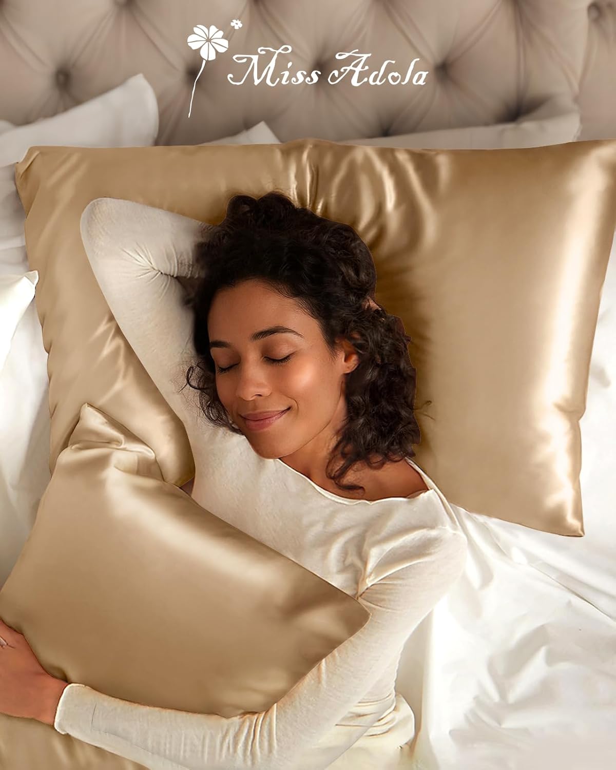 Silk Pillowcase 2 Pack - Pillow Cases Standard Set of 2 Size 20" x 26" for Hair and Skin Smooth Soft Breathable with Hidden Zipper Cooling Pillow Covers for Women, Champagne