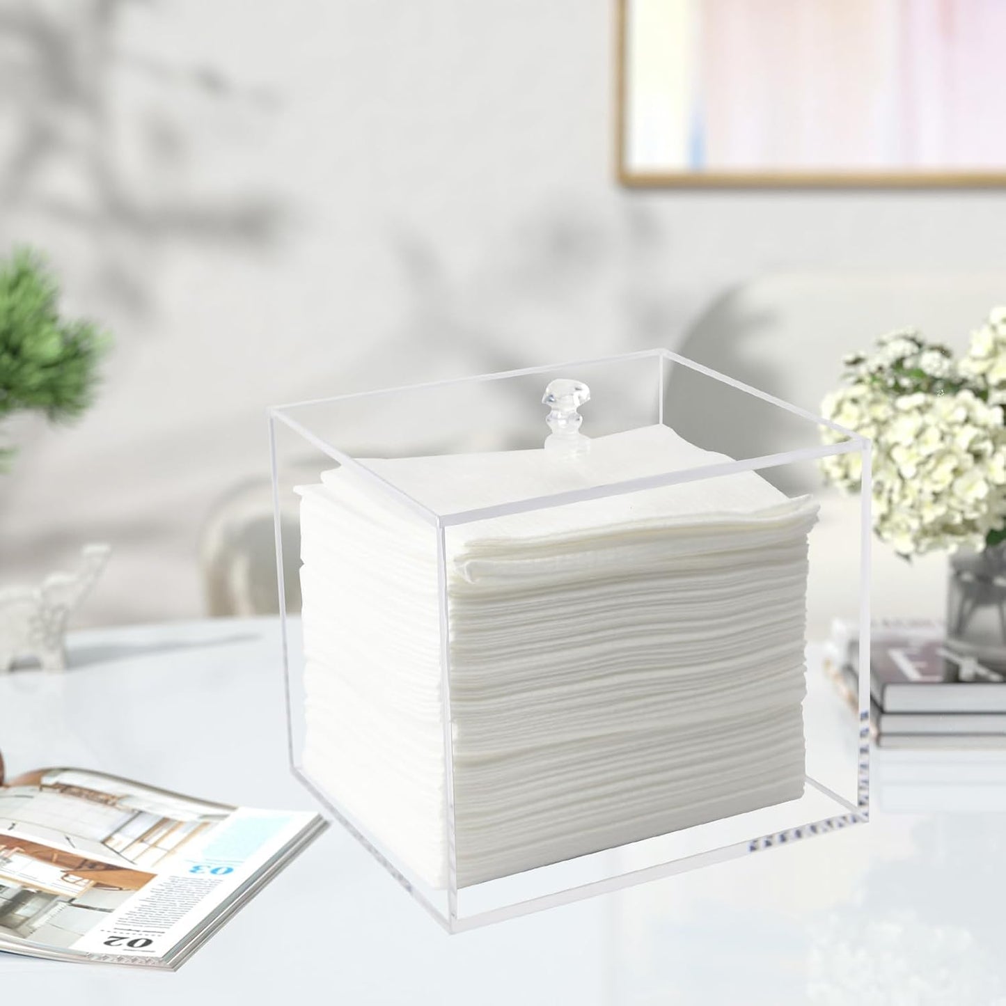 Weiai Face Towel Box, Acrylic Facial Disposable Towelettes Holder Container for XL Face Towels and Protects from Dust, Clear