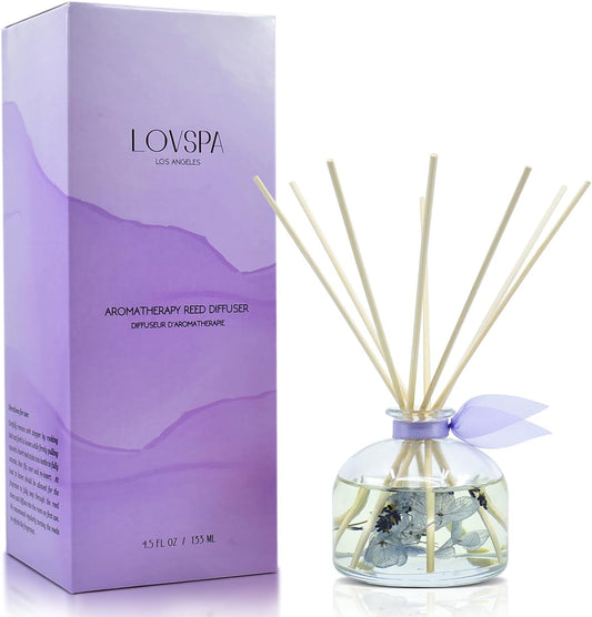LOVSPA Reed Diffuser Set, Calm Spanish Blue Lavender Scented Oil Diffuser with Sticks, Home Fragrance Accessories for Bathroom Shelf Decor, Aroma Diffusers for Home or Office Desk, USA Made