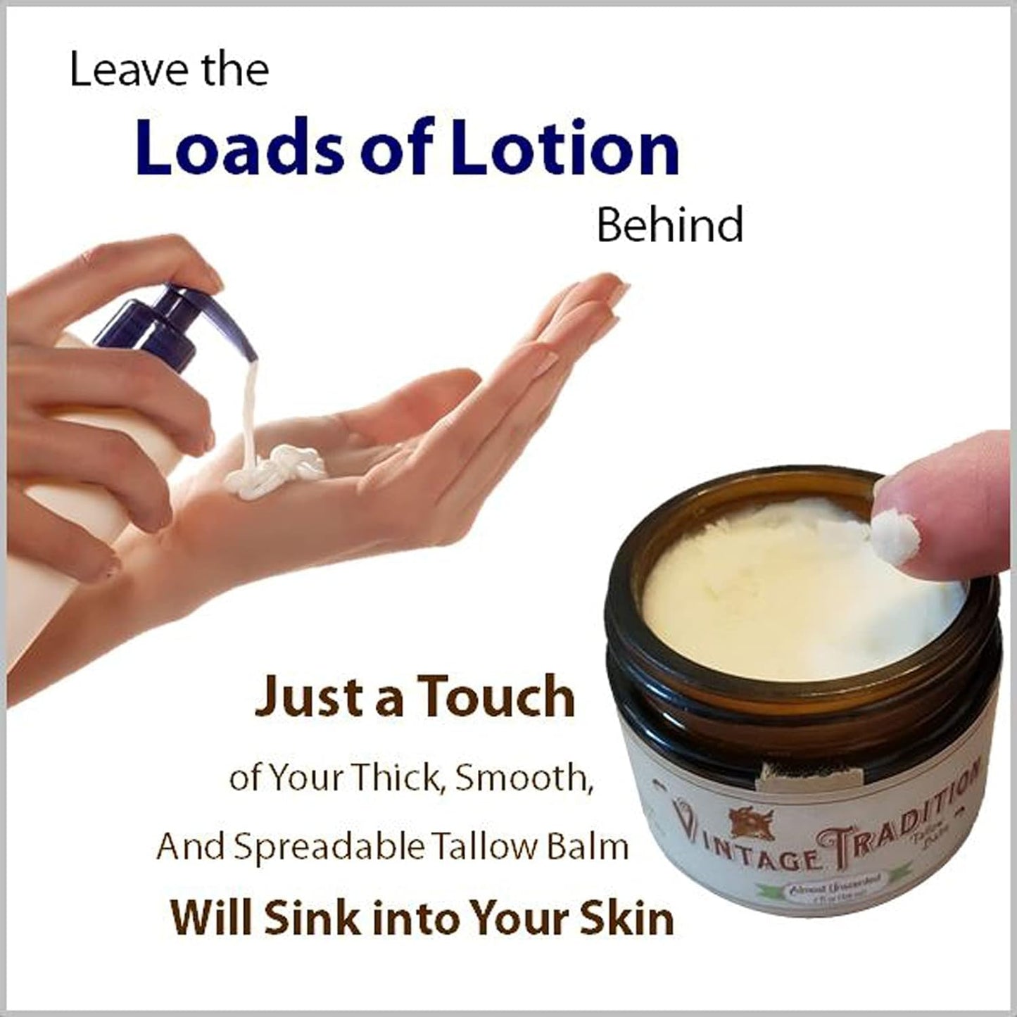 Vintage Tradition Beef Tallow All Purpose Balm – Healing, Hydrating Floral Skin Care Salve Replaces Body Lotion, Hand Cream, More – Essential Oil, Olive Oil, and Grass-Fed Tallow, 2 fl. oz.