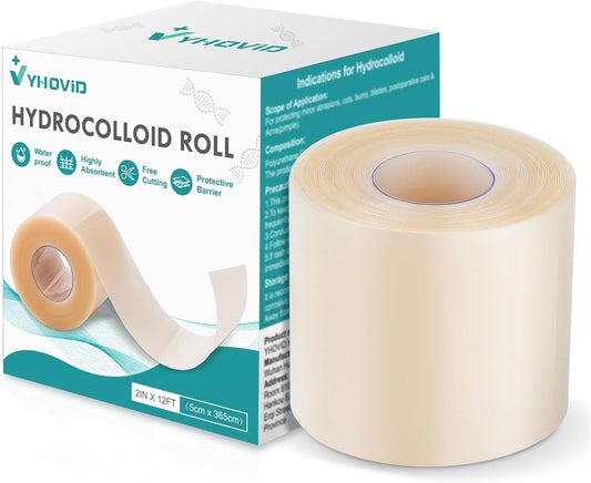 Hydrocolloid Roll for Wound Care, Hydrocolloid Patch Bandages with Self-Adhesive, Bed Sore Bandages, Highly Absorbent for Burn, Blister, Acne Care, Sterile and Waterproof (2in x 12ft)